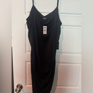 Express Sophisticated Midi Black Ruched Dress